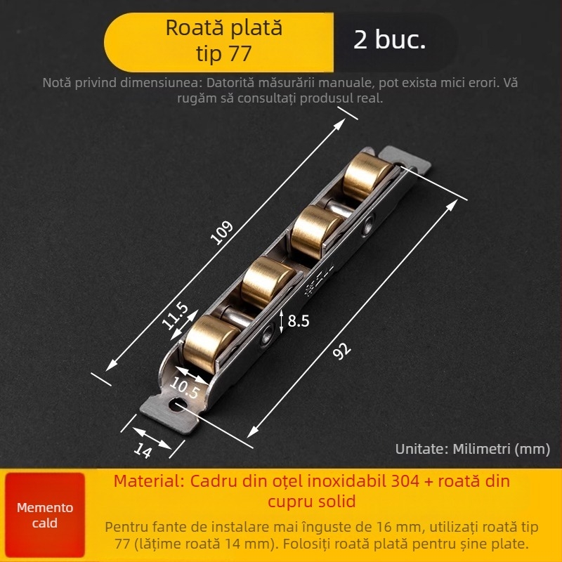 Roata inferioară mică pentru uși glisante și șine de geam, aliaj de aluminiu