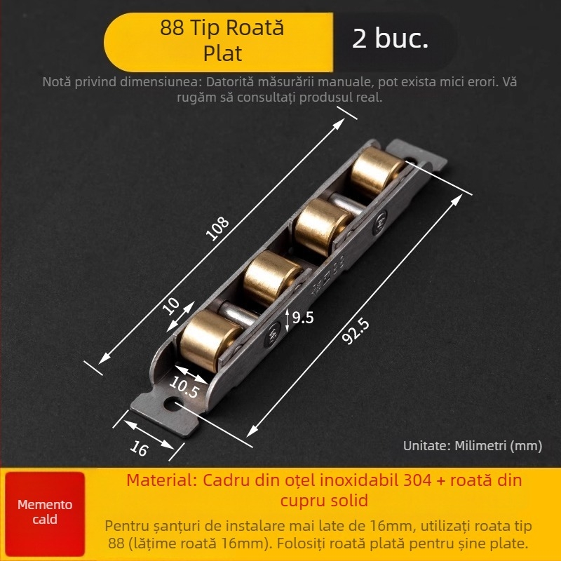 Roata inferioară mică pentru uși glisante și șine de geam, aliaj de aluminiu