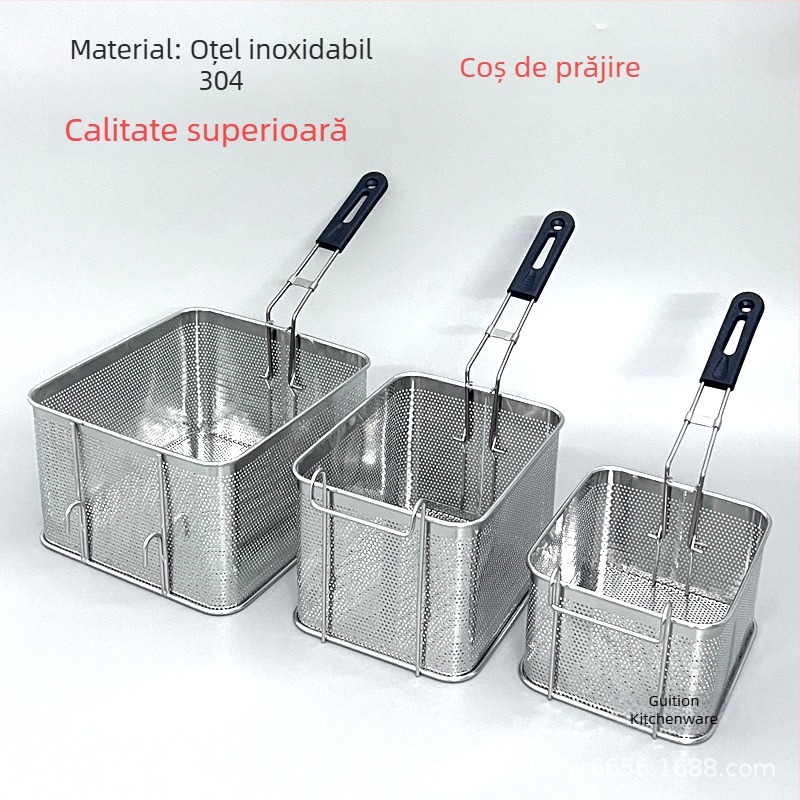 Coș de prăjit din oțel inoxidabil 304, perforat, pentru gustări, șnițele de pui și cartofi prăjiți, drenaj ulei, plasă filtrantă, skimmer, utilizare comercială