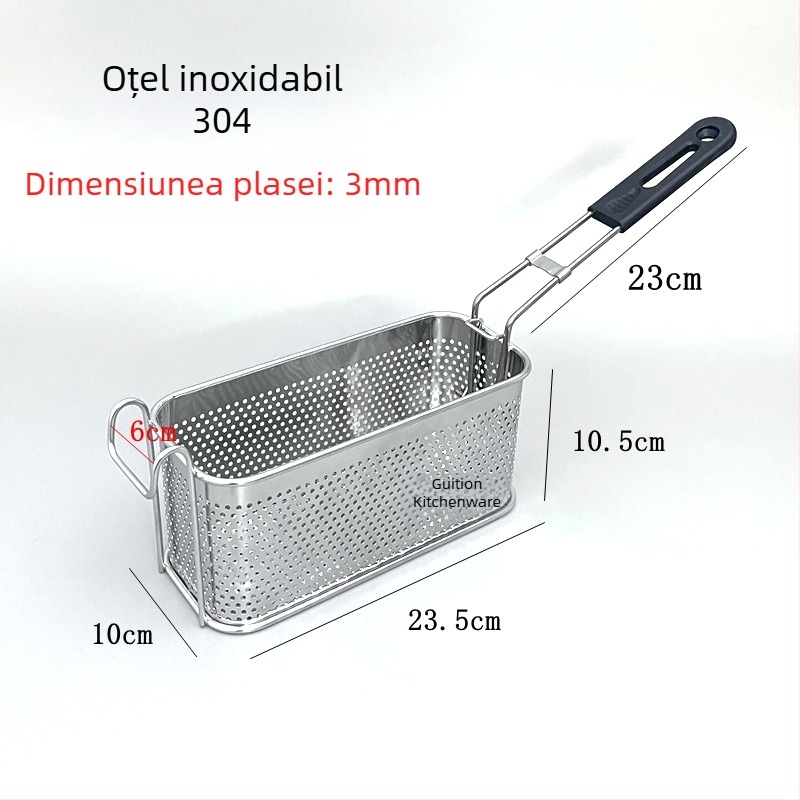 Coș de prăjit din oțel inoxidabil 304, perforat, pentru gustări, șnițele de pui și cartofi prăjiți, drenaj ulei, plasă filtrantă, skimmer, utilizare comercială