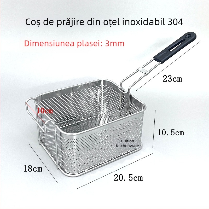 Coș de prăjit din oțel inoxidabil 304, perforat, pentru gustări, șnițele de pui și cartofi prăjiți, drenaj ulei, plasă filtrantă, skimmer, utilizare comercială