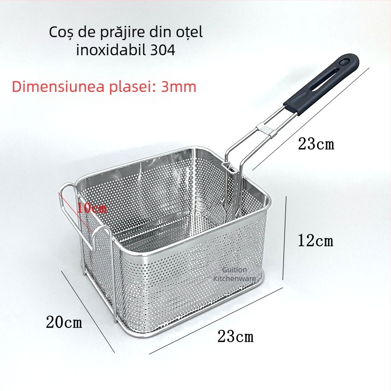 Coș de prăjit din oțel inoxidabil 304, perforat, pentru gustări, șnițele de pui și cartofi prăjiți, drenaj ulei, plasă filtrantă, skimmer, utilizare comercială