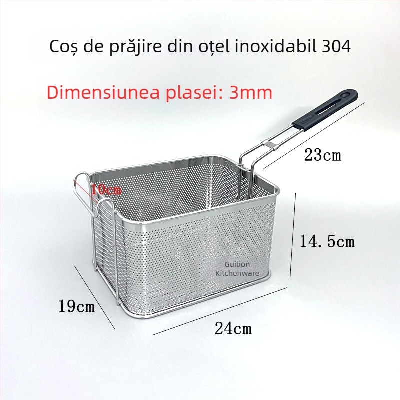 Coș de prăjit din oțel inoxidabil 304, perforat, pentru gustări, șnițele de pui și cartofi prăjiți, drenaj ulei, plasă filtrantă, skimmer, utilizare comercială