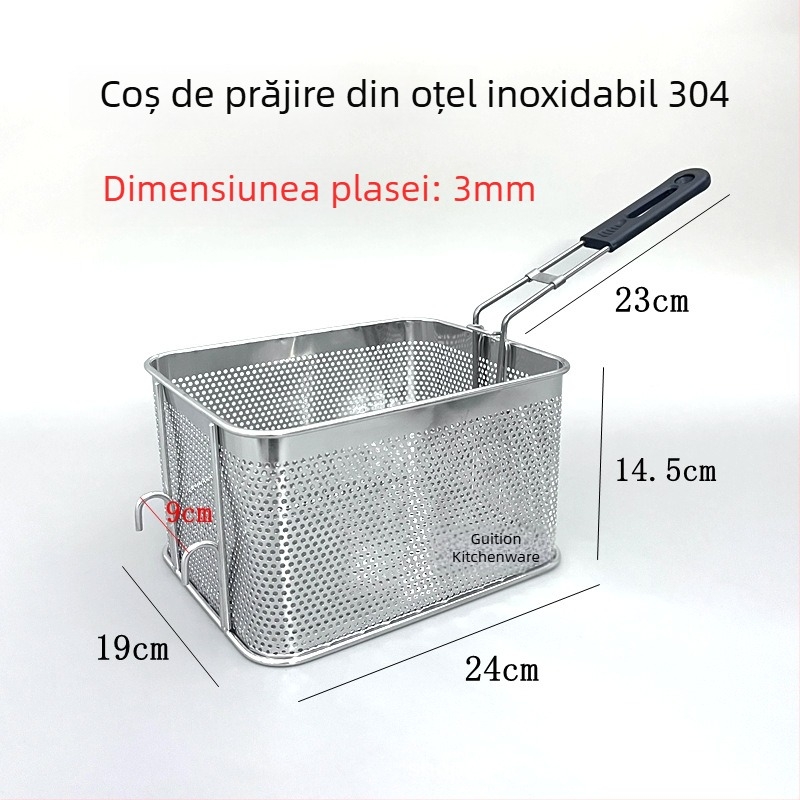 Coș de prăjit din oțel inoxidabil 304, perforat, pentru gustări, șnițele de pui și cartofi prăjiți, drenaj ulei, plasă filtrantă, skimmer, utilizare comercială