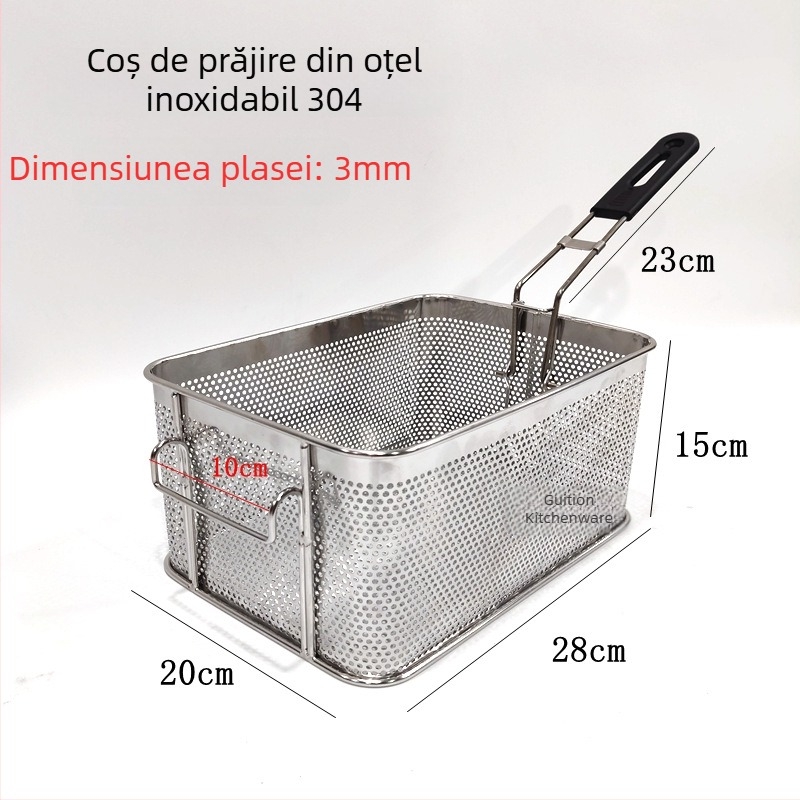 Coș de prăjit din oțel inoxidabil 304, perforat, pentru gustări, șnițele de pui și cartofi prăjiți, drenaj ulei, plasă filtrantă, skimmer, utilizare comercială
