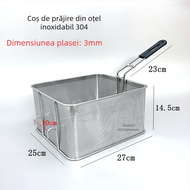 Coș de prăjit din oțel inoxidabil 304, perforat, pentru gustări, șnițele de pui și cartofi prăjiți, drenaj ulei, plasă filtrantă, skimmer, utilizare comercială