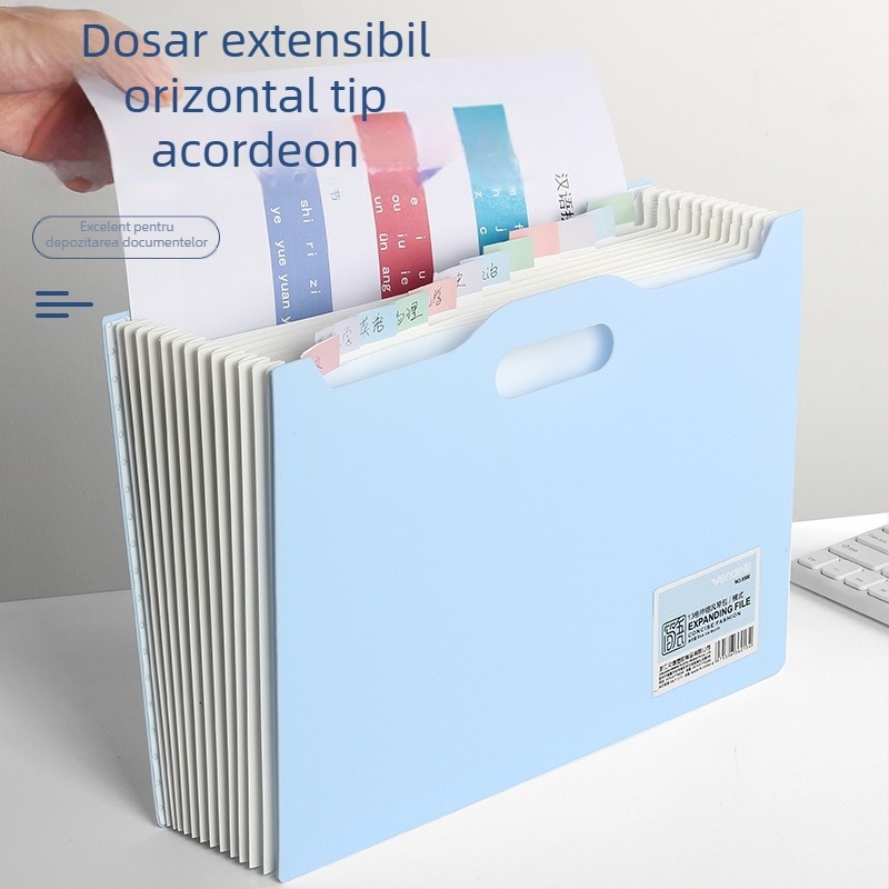 Organizator de fișiere A4 pe birou, vertical, cu deschidere înclinată, dosar acordeon cu mai multe straturi pentru elevi