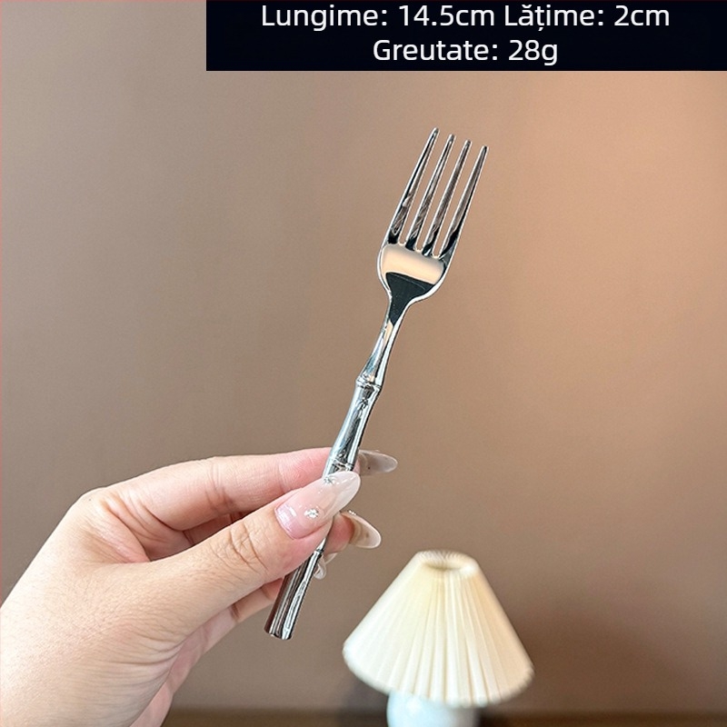 304 oțel inoxidabil, lingură forjată în stil chinezesc, cu model de bambus, set tacâmuri est-vest elegant cu cuțit, furculiță, lingură, cuțit pentru unt și furculiță de fructe