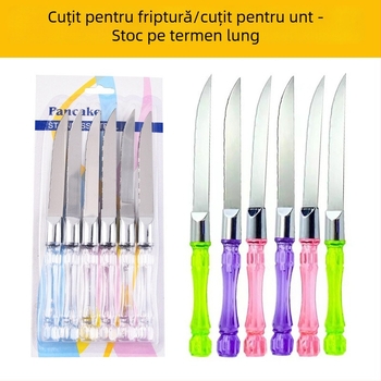 Set de cuțite din oțel inoxidabil pentru bucătărie occidentală, cu mâner din cristal – cuțit zimțat, cuțit pentru pizza și cuțit pentru brânză
