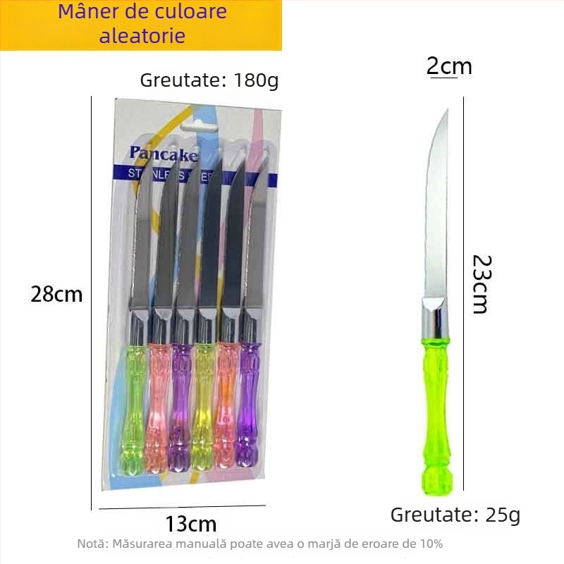 Set de cuțite din oțel inoxidabil pentru bucătărie occidentală, cu mâner din cristal – cuțit zimțat, cuțit pentru pizza și cuțit pentru brânză