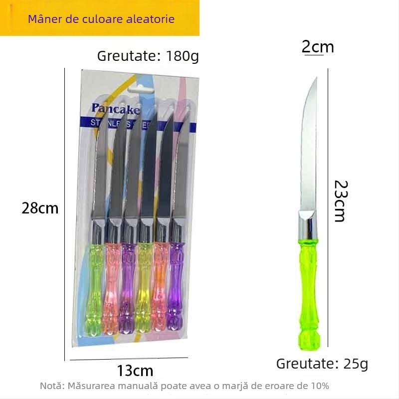 Set de cuțite din oțel inoxidabil pentru bucătărie occidentală, cu mâner din cristal – cuțit zimțat, cuțit pentru pizza și cuțit pentru brânză