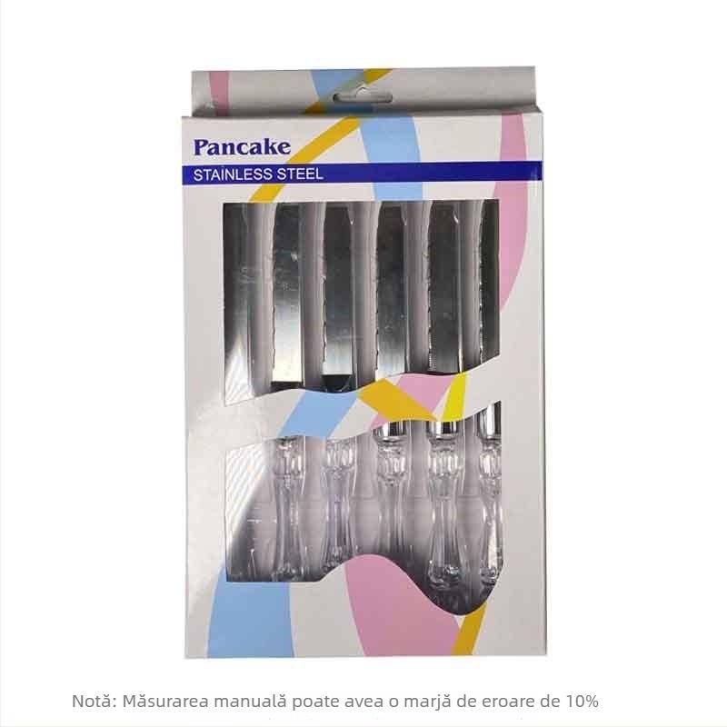 Set de cuțite din oțel inoxidabil pentru bucătărie occidentală, cu mâner din cristal – cuțit zimțat, cuțit pentru pizza și cuțit pentru brânză