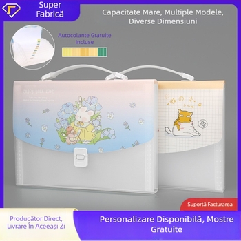 Geantă-dosar A4 tip acordeon impermeabilă, cu 13 compartimente, mâner și închidere
