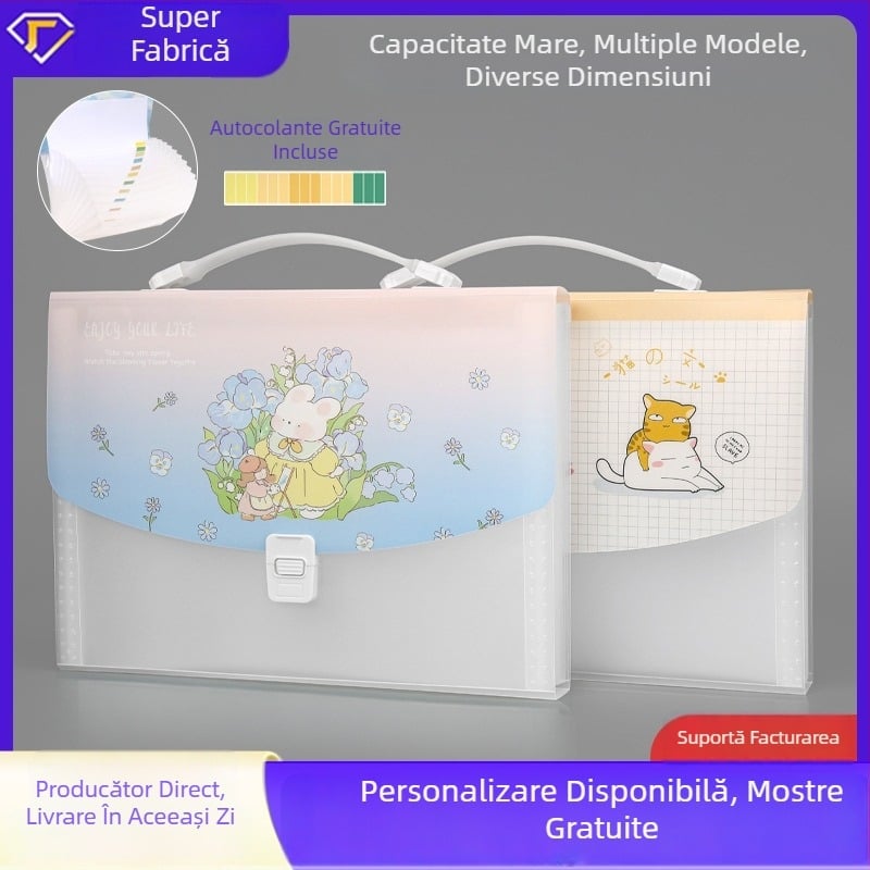 Geantă-dosar A4 tip acordeon impermeabilă, cu 13 compartimente, mâner și închidere