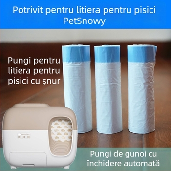 SNOW tavă pentru nisip de pisică și pungă de gunoi pentru baie, cu închidere automată prin șnur, rezistentă la praf și blocare a mirosurilor, perdea de ușă