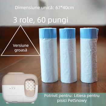 SNOW tavă pentru nisip de pisică și pungă de gunoi pentru baie, cu închidere automată prin șnur, rezistentă la praf și blocare a mirosurilor, perdea de ușă