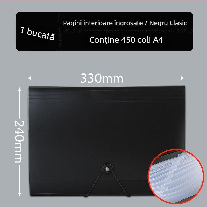 Mapă acordeon A4 cu 13 compartimente, pentru documente, organizator pentru lucrări și chitanțe