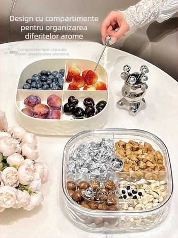 Platou de fructe din acrilic, cu aspect luxos, pentru uz casnic — tavă transparentă pentru masa de cafea din living, ideală pentru fructe uscate, nuci și semințe.