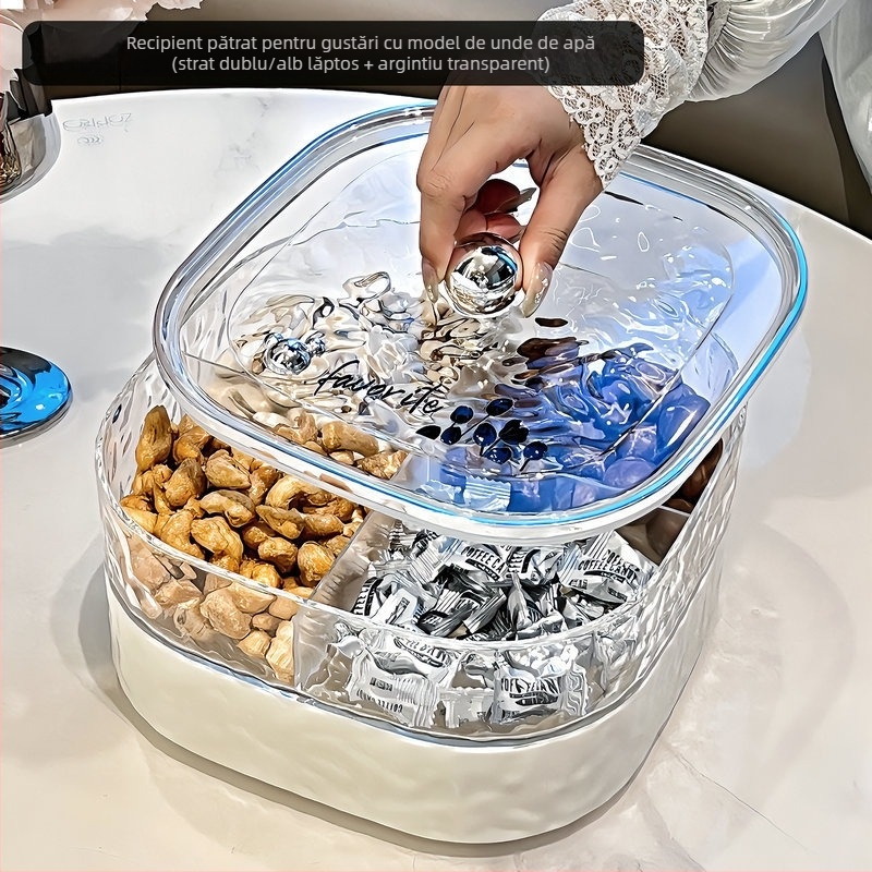 Platou de fructe din acrilic, cu aspect luxos, pentru uz casnic — tavă transparentă pentru masa de cafea din living, ideală pentru fructe uscate, nuci și semințe.