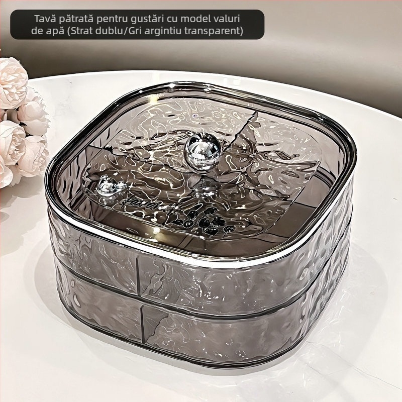 Platou de fructe din acrilic, cu aspect luxos, pentru uz casnic — tavă transparentă pentru masa de cafea din living, ideală pentru fructe uscate, nuci și semințe.