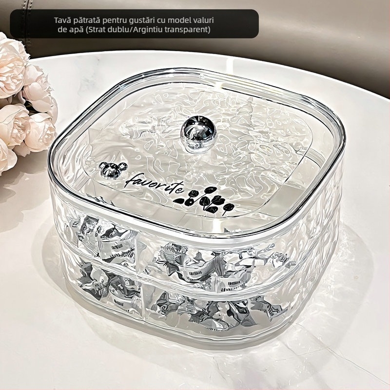 Platou de fructe din acrilic, cu aspect luxos, pentru uz casnic — tavă transparentă pentru masa de cafea din living, ideală pentru fructe uscate, nuci și semințe.
