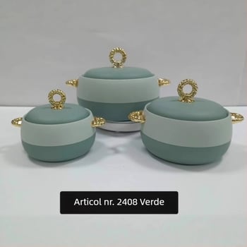 Set de cutii termoizolante pentru prânz din oțel inoxidabil, 3 piese (1 L, 2 L, 3,5 L), cu mâner auriu, model 2408
