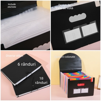 Mapă A4 albă, tip acordeon, cu 37 compartimente, capacitate mare pentru documente de birou și lucrări ale elevilor
