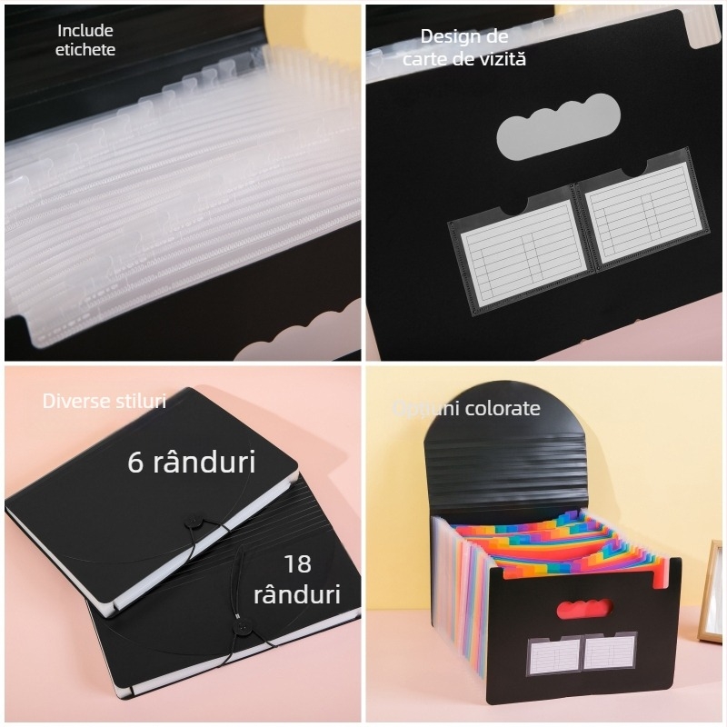 Mapă A4 albă, tip acordeon, cu 37 compartimente, capacitate mare pentru documente de birou și lucrări ale elevilor