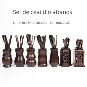Set accesorii pentru ceremonia ceaiului din lemn de ebonie – Șase domni