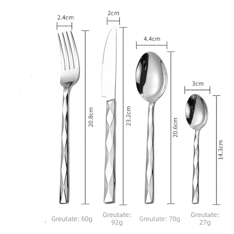 Set cuțite și furculițe pentru steak, mâner diamant din oțel inoxidabil 304, veselă de lux pentru restaurante occidentale și hoteluri, turnare-forjare, achiziție en gros