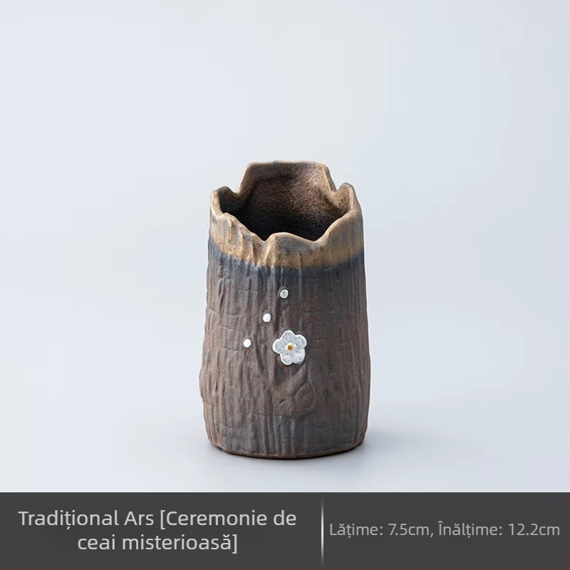 Set de accesorii pentru ceremonia ceaiului din ceramică brută, cu cei Șase Domni ai Ceaiului, Clips pentru Ceai, Cuțit pentru Ceai și Lingură pentru Ceai din Lemn de Abanos (Accesorii Kung Fu Ceai) – Piese de schimb