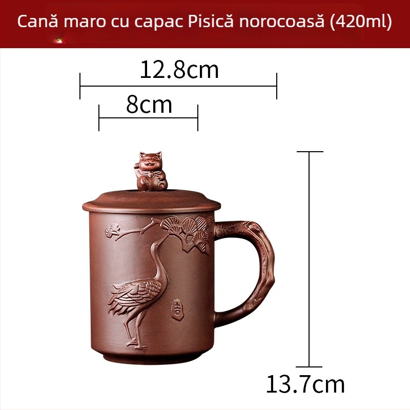 Ceașcă de ceai Yixing din lut Zisha cu filtru ceramic interior și capac, capacitate mare, pentru uz casnic sau de birou