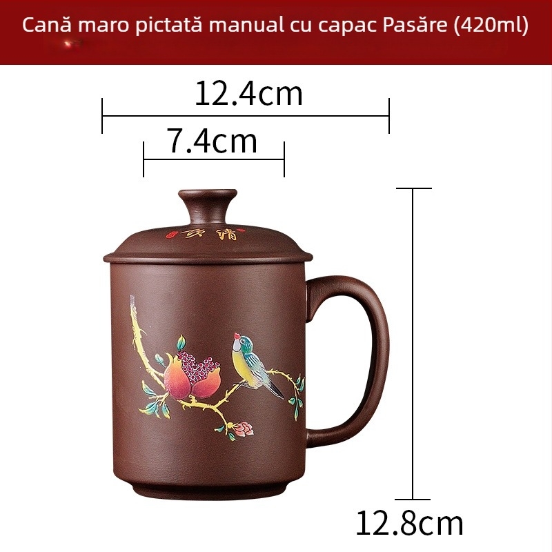 Ceașcă de ceai Yixing din lut Zisha cu filtru ceramic interior și capac, capacitate mare, pentru uz casnic sau de birou