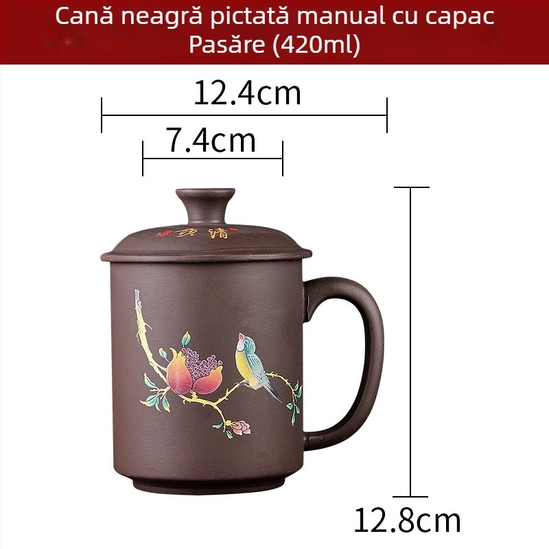 Ceașcă de ceai Yixing din lut Zisha cu filtru ceramic interior și capac, capacitate mare, pentru uz casnic sau de birou
