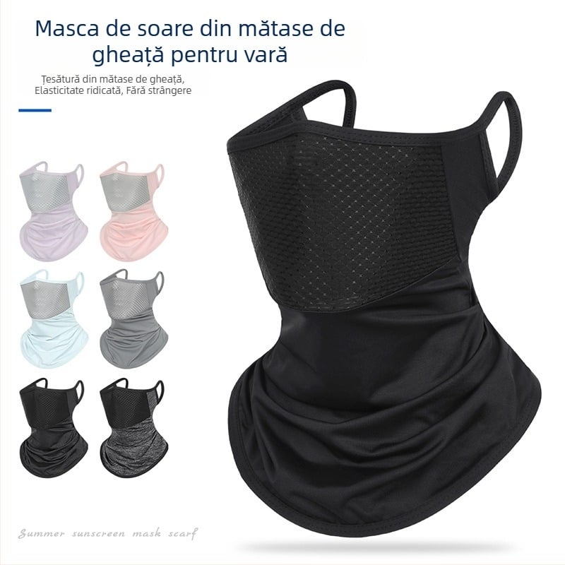 Mască de ciclism cu protecție UV, vară 2025, unisex, respirabilă, neagră, din material Ice Silk