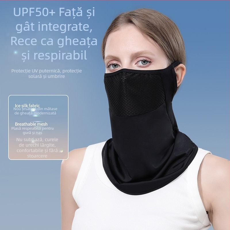 Mască de ciclism cu protecție UV, vară 2025, unisex, respirabilă, neagră, din material Ice Silk