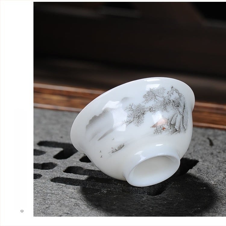 Set kung fu de ceai din porțelan albastru și alb – cești ceramice pentru ceremonia de ceai acasă
