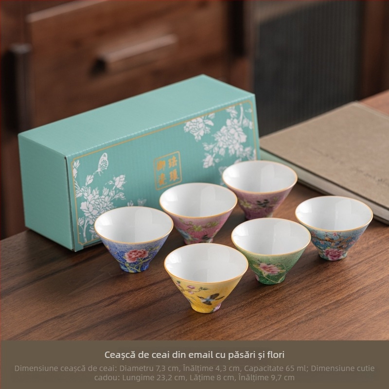 Set de ceai din porțelan emailat, 6 căni mici, set ceramic de înaltă calitate, în stil Palat