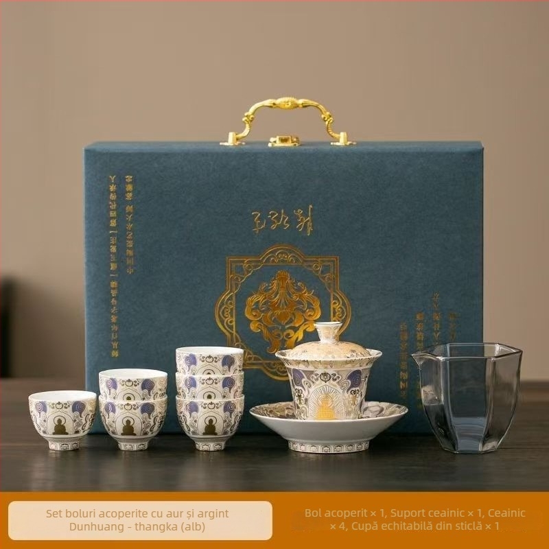 Maestrul Chen Desheng, set de ceai din argint, ceramic portabil, în cutie cadou