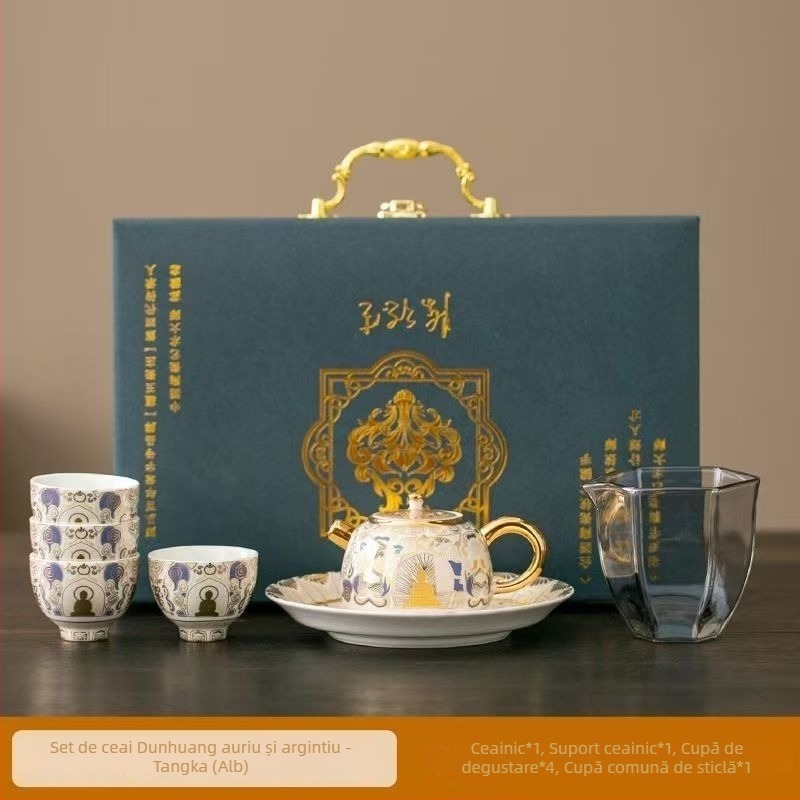 Maestrul Chen Desheng, set de ceai din argint, ceramic portabil, în cutie cadou