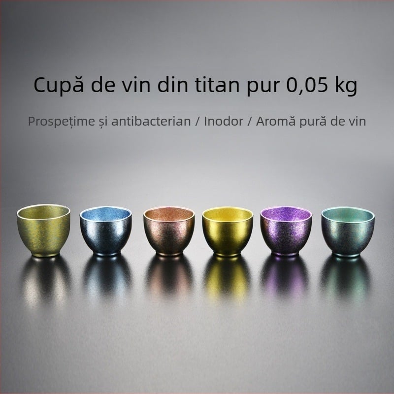 Set de cești din titan pur pentru vin, sake și ceai – pereți dubli izolați, pahar de degustare, pahar de maestru, serviciu de ceai, cadou de afaceri
