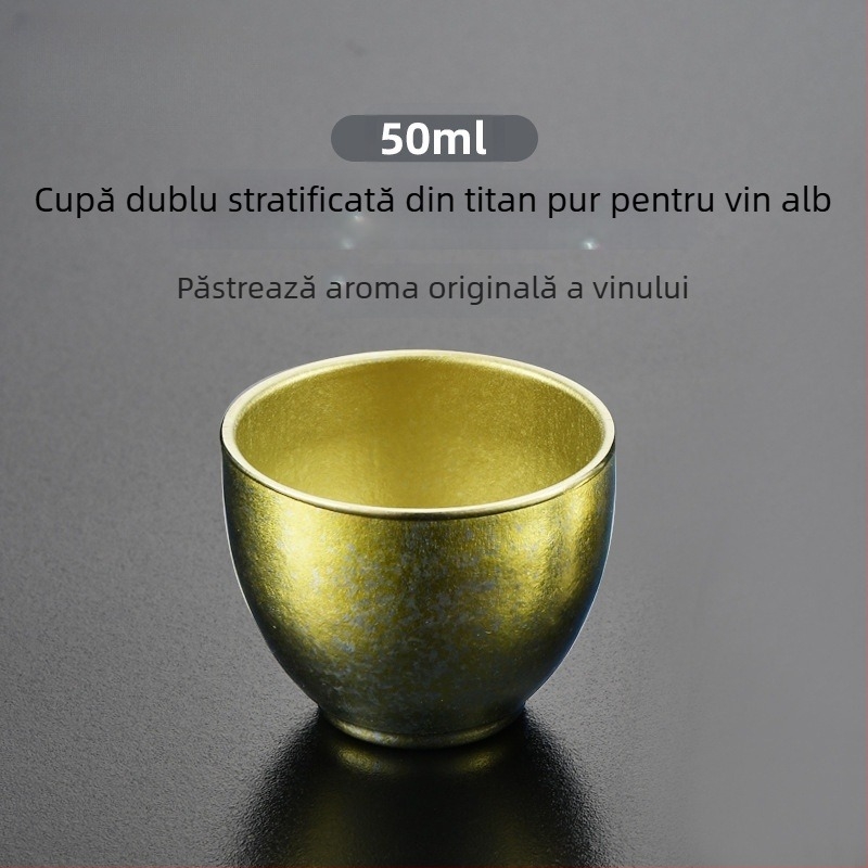 Set de cești din titan pur pentru vin, sake și ceai – pereți dubli izolați, pahar de degustare, pahar de maestru, serviciu de ceai, cadou de afaceri