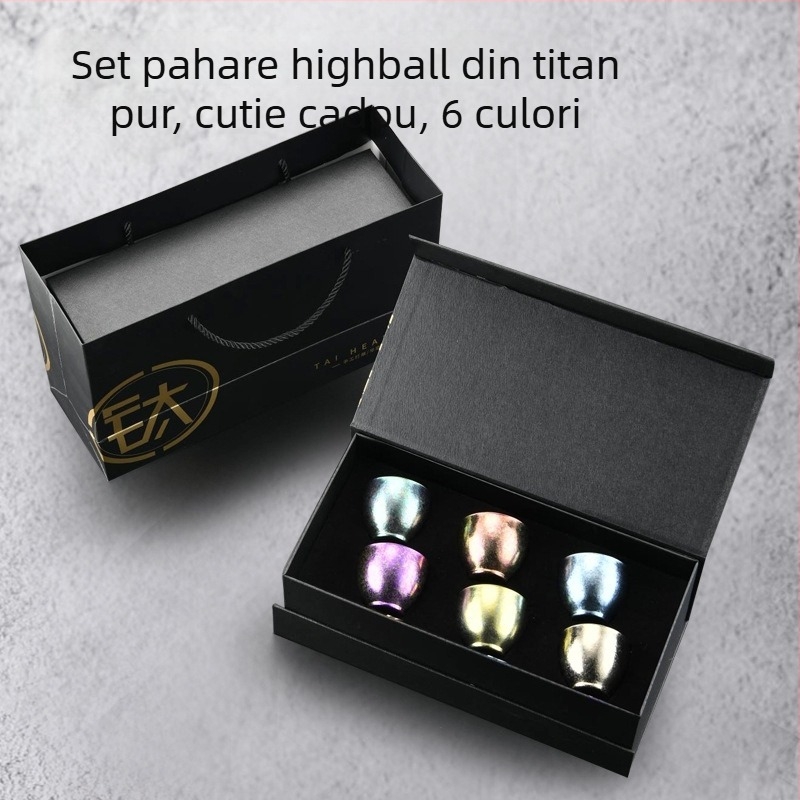 Set de cești din titan pur pentru vin, sake și ceai – pereți dubli izolați, pahar de degustare, pahar de maestru, serviciu de ceai, cadou de afaceri