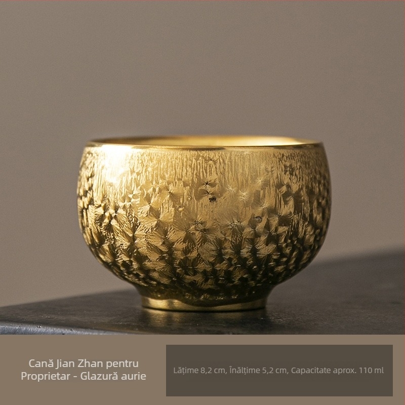 Cească de ceai Jianzhan placată cu aur și argint, ceramică chineză, stil retro luxos