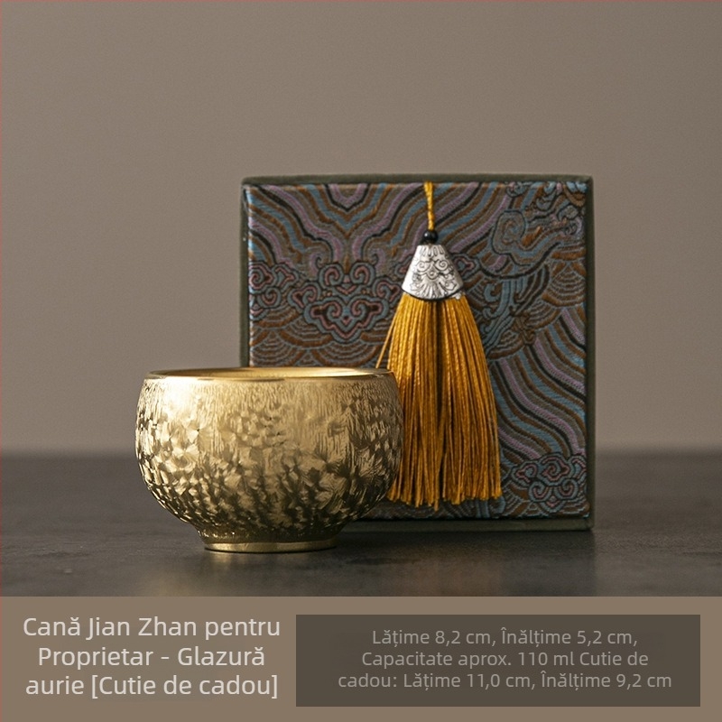 Cească de ceai Jianzhan placată cu aur și argint, ceramică chineză, stil retro luxos