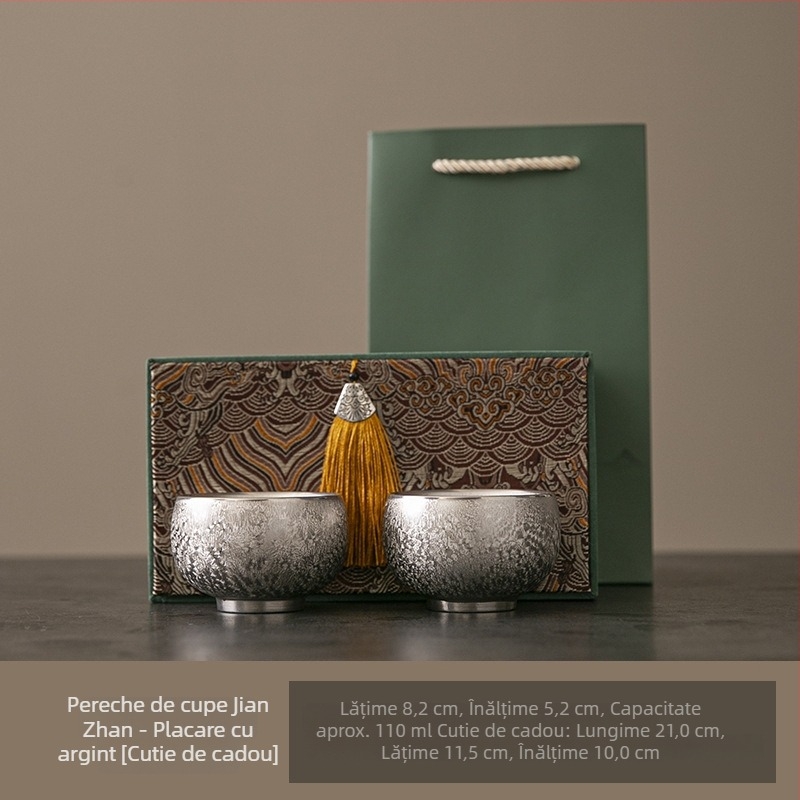 Cească de ceai Jianzhan placată cu aur și argint, ceramică chineză, stil retro luxos