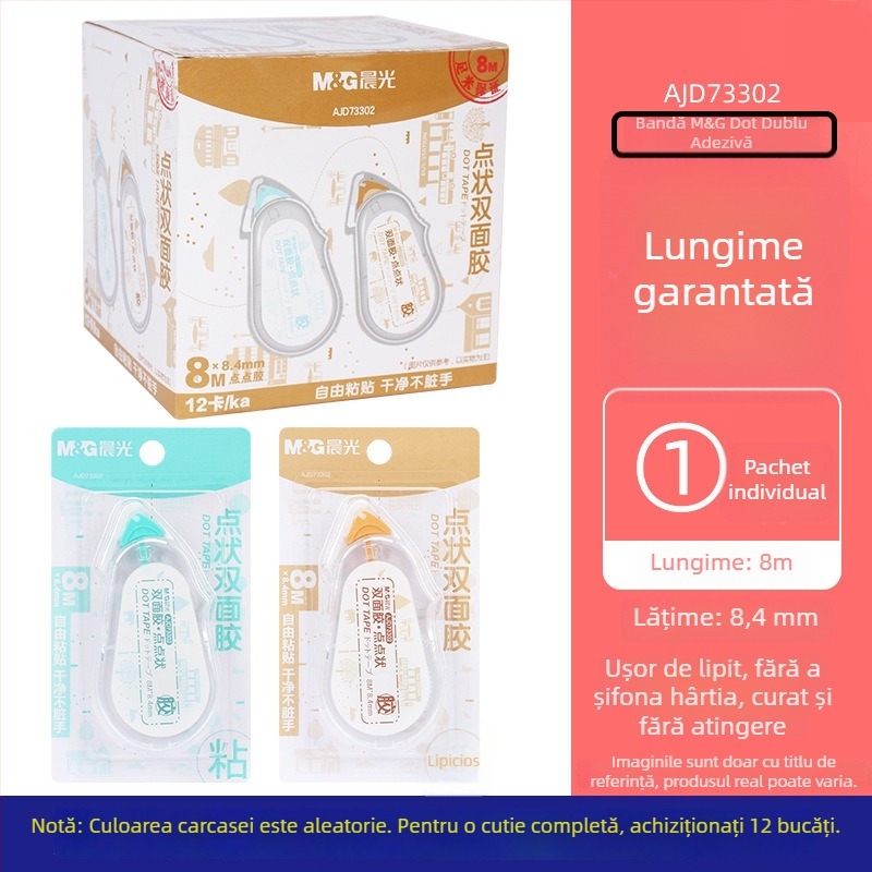 Bandă corectoare dublă 6 mm, transparentă, 8 m lungime, pentru școală și birou, fără pete