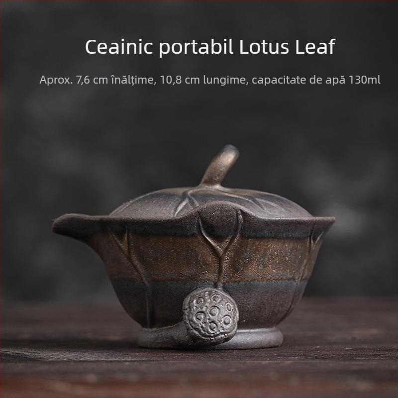 Set de ceai în stil japonez, format din trei piese, cu bol de ceai glazurat cu fier pentru infuzare