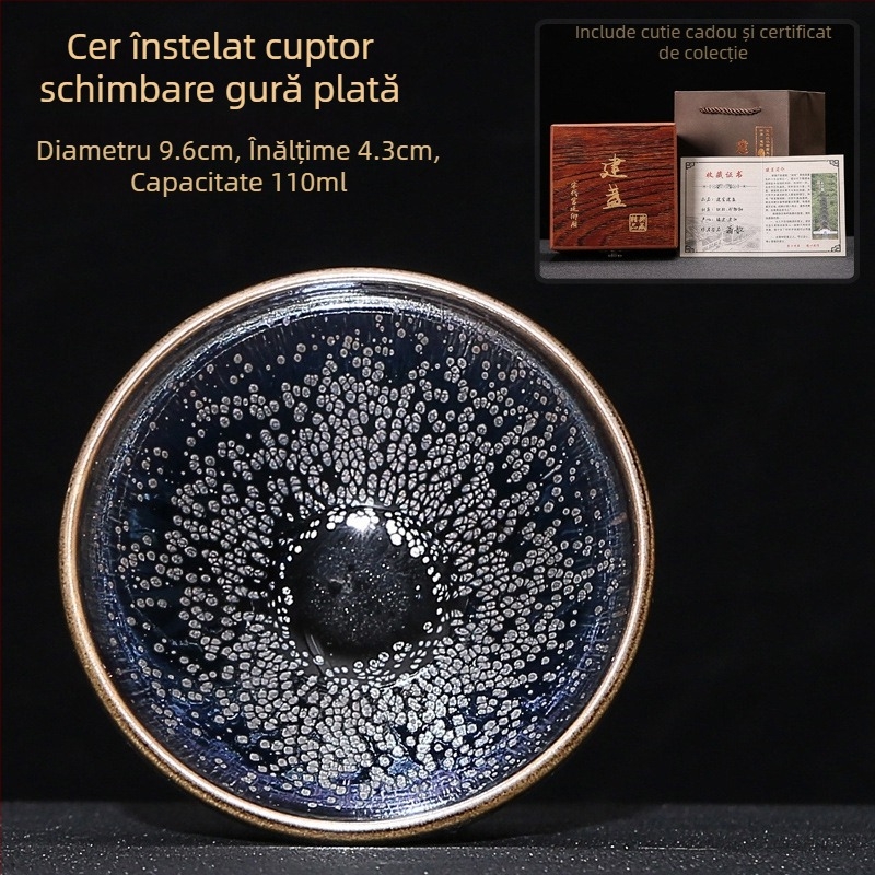Jianyang Jian Zhan – glazură minerală originală, ceramică lucrată manual, corp de fier, schimbare de culoare în cuptor, ceașcă cu o sută de flori, Tianmu Cup cu păr de iepure și picături de ulei, ceașcă a Maestrului