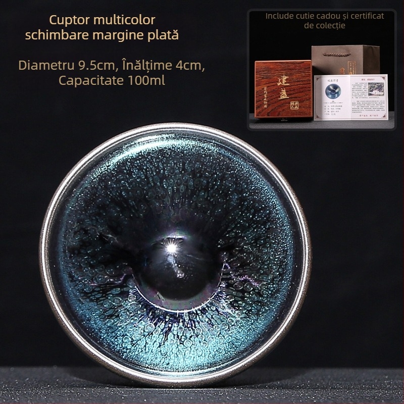Jianyang Jian Zhan – glazură minerală originală, ceramică lucrată manual, corp de fier, schimbare de culoare în cuptor, ceașcă cu o sută de flori, Tianmu Cup cu păr de iepure și picături de ulei, ceașcă a Maestrului